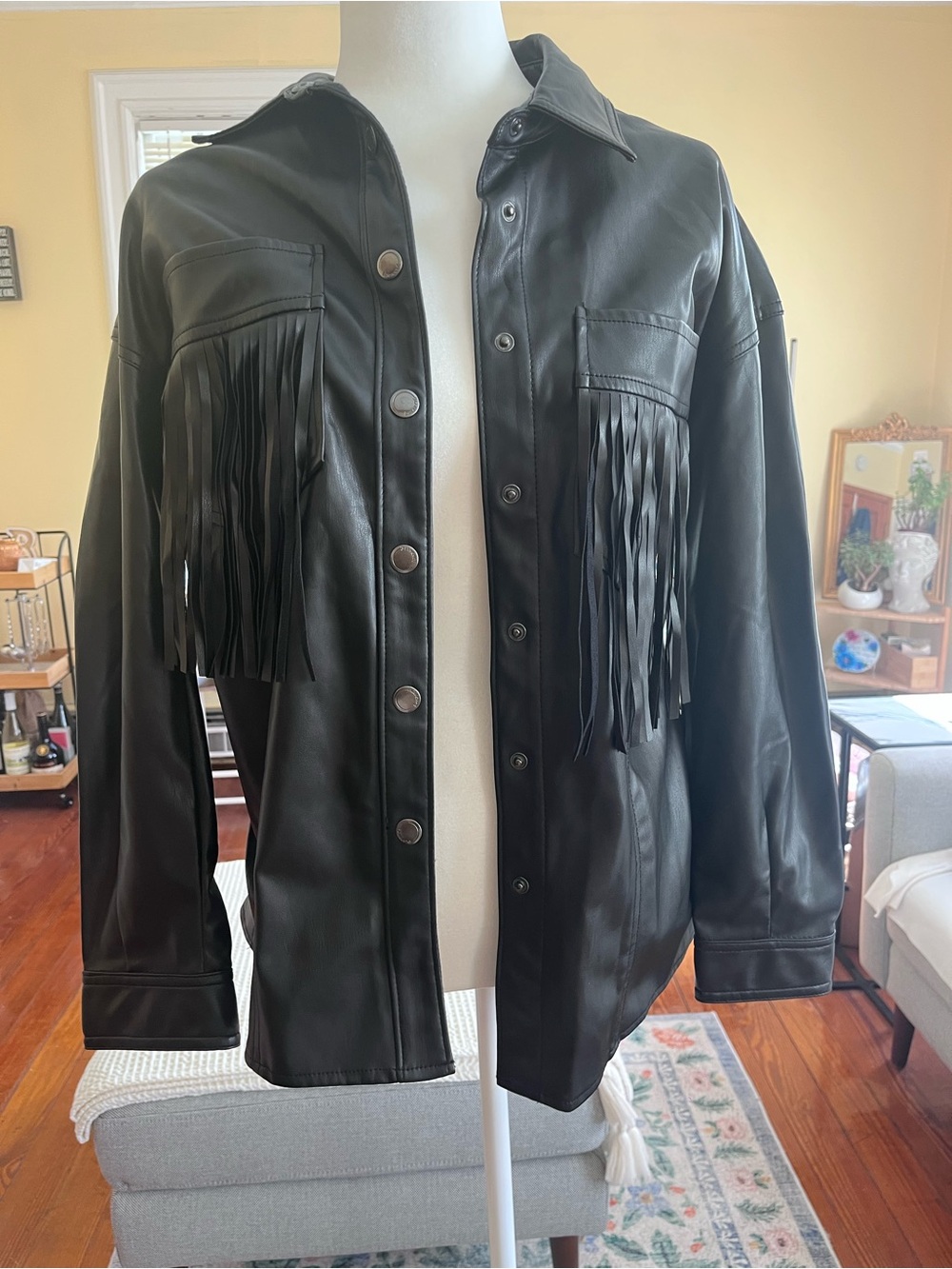BlankNYC Faux Leather Fringe Jacket - Women's Fringe Button-Up Coat